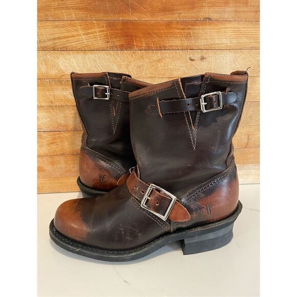FRYE Smith Engineer Distressed Brown Leather Boots Women’s Sz 6 - Picture 6 of 13